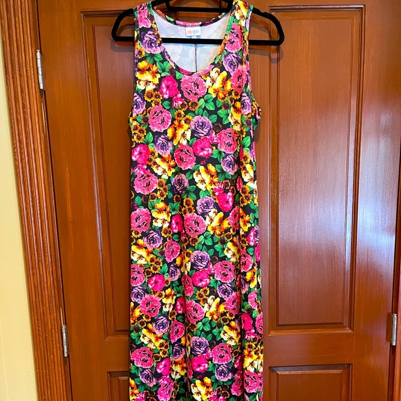 LuLaRoe Dresses & Skirts - LuLaRoe Size XL Black, Pink, Orange, Purple & Yellow w/ Green Leaf Dani Dress